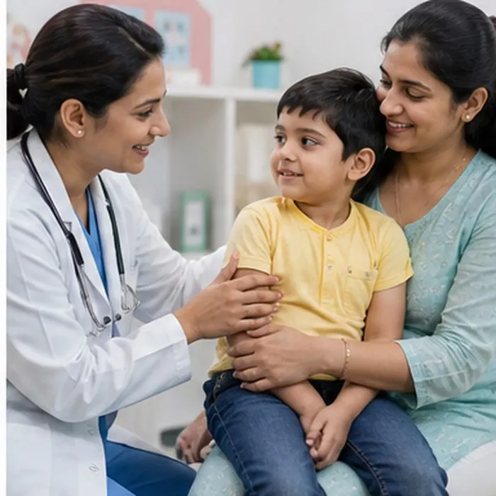 Pediatric consultation with child and parent at Chiron Advanced Care Hospital